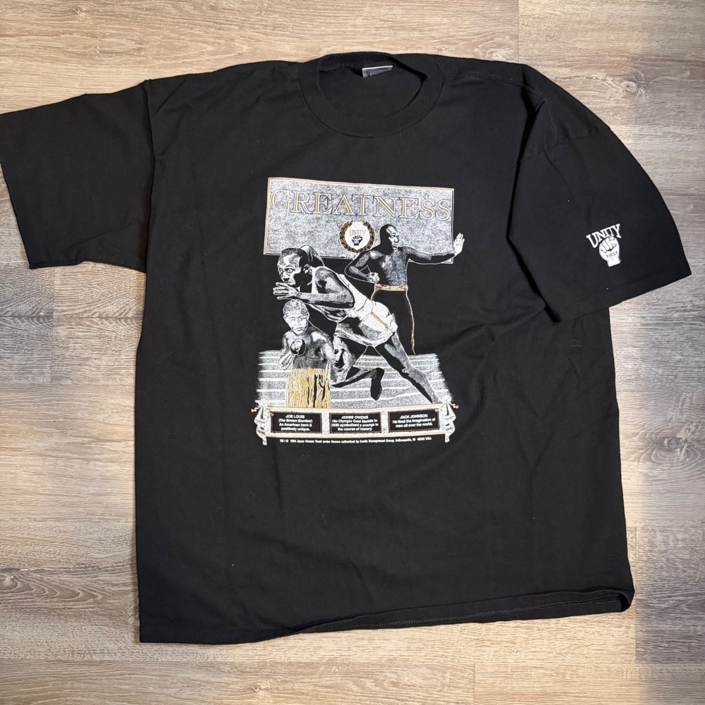 Vintage 1994 Greatness Shirt Joe Louis Jesse Owens Jack Johnson Oneita XXL Black